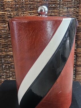 Mid Century Ice Bucket with Black and White Diagonal Stripe